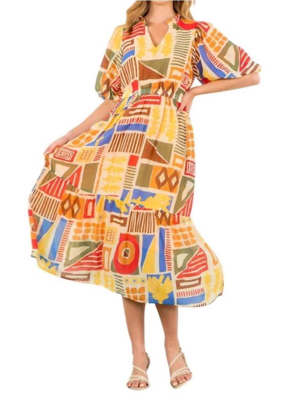 THML Abstract Print Sundress Midi Dress Medium Pockets